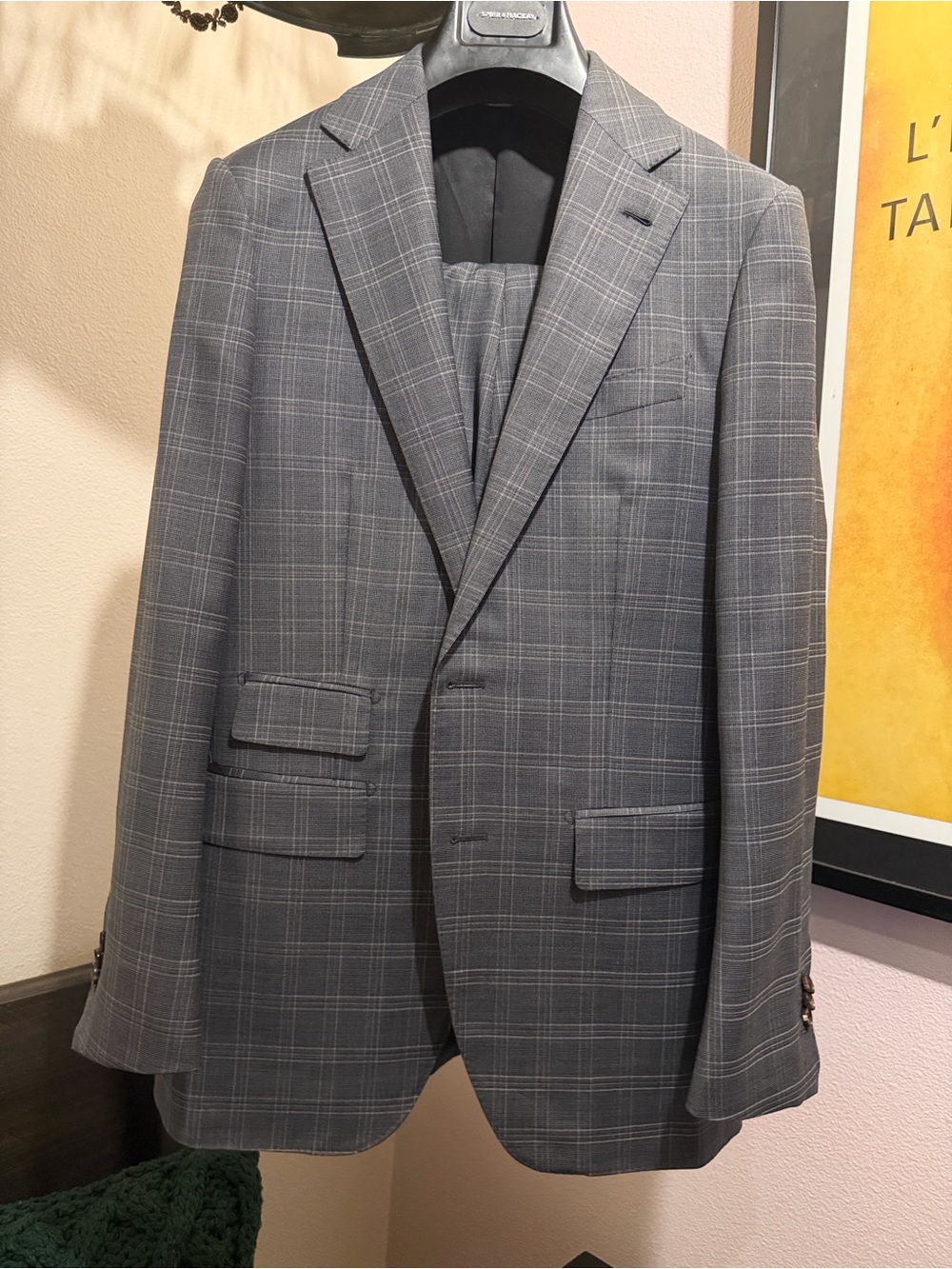 Men's Gray Windowpane Two-Button Suit